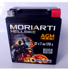 Аккумулятор для мототехники Moriarti HELL BIKE AGM 7Ач 170А обр. пол. 114х71х131 (YTX7L, СТ 1207.1, YTX7L-BS)