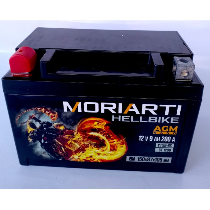 Аккумулятор для мототехники Moriarti HELL BIKE AGM 9Ач 200А прям. пол. 150х87х105 (YTX9-BS, СТ 1209)