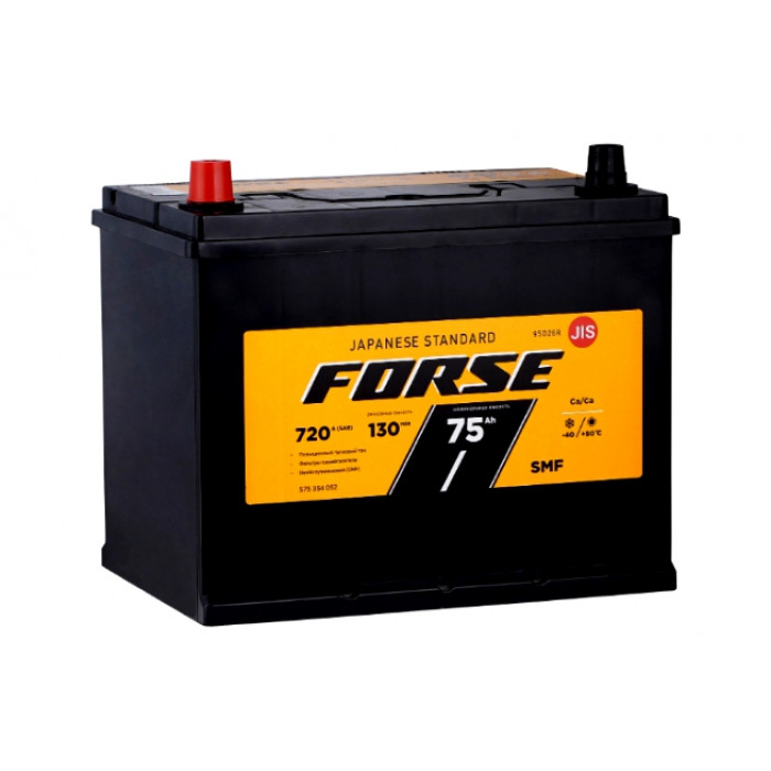 Аккумулятор FORSE 95D26R 75L прям. пол. 720A 260x175x220