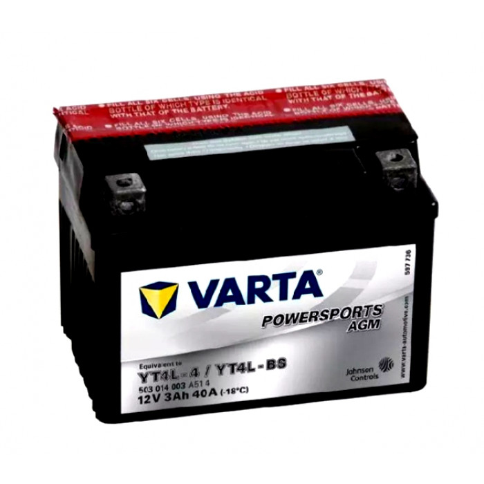Аккумулятор Мото VARTA Powersports YT4L-BS AGM 3Ач 40A обр. пол. 114x71x86 (YTZ5S, YB4L-B, YB4L-A, YTX4L-BS)