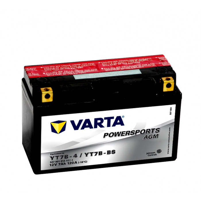 Аккумулятор Мото VARTA Powersports AGM YT7B-BS 7Ач 120A прям. пол. 150x65x93 (YT7B-BS, YT7B-4)