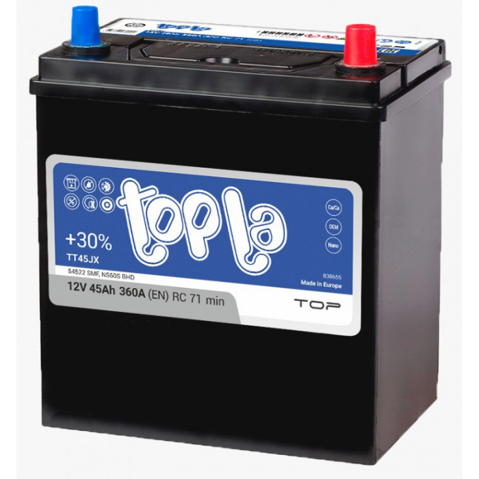 Аккумулятор Topla Asia 45R обр. пол. 360A 187x127x227
