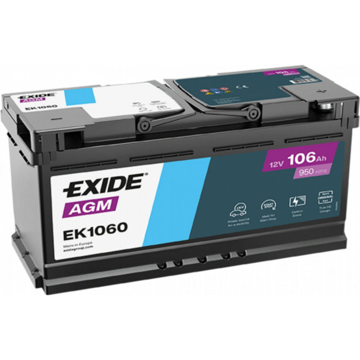 Аккумулятор EXIDE Start-Stop AGM 106R обр. пол. 950А 393x175x190 (EK1060) France