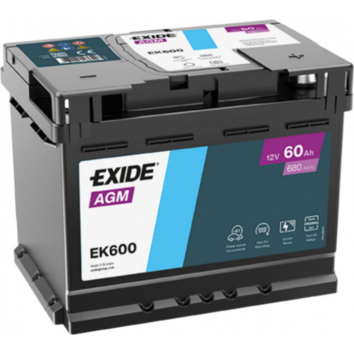 Аккумулятор EXIDE Start-Stop AGM 60R обр. пол. 680А 242x175x190 (EK600) France
