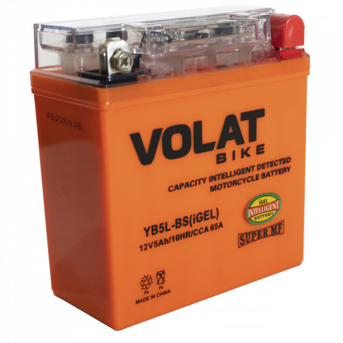 Аккумулятор для мототехники VOLAT iGEL 5Ач 65А обр. пол. 119x60x129 (YB5L-BS, 1205.1)