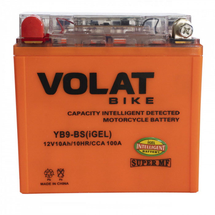 Аккумулятор для мототехники VOLAT iGEL YB9-BS 10Ач 100А прям. пол. 137х77х135 (СТ 1210; 12N9-4B-1, SMT 12-10, 12N9-4B-1-Gel))