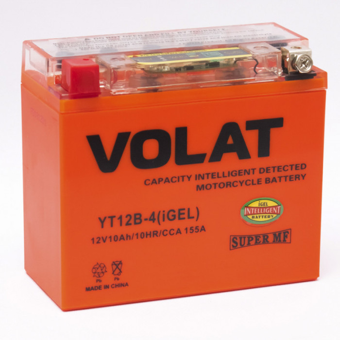 Аккумулятор для мототехники VOLAT iGEL 10Ач 155А прям.пол. 150x70x130 (YT12B-4, YT12B-BS)