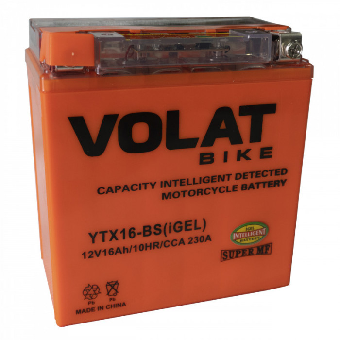 Аккумулятор для мототехники VOLAT iGEL YTX16-BS 16Ач 230А прям. пол. 150x87x161 (YTX16-BS, СТ 1216.1)