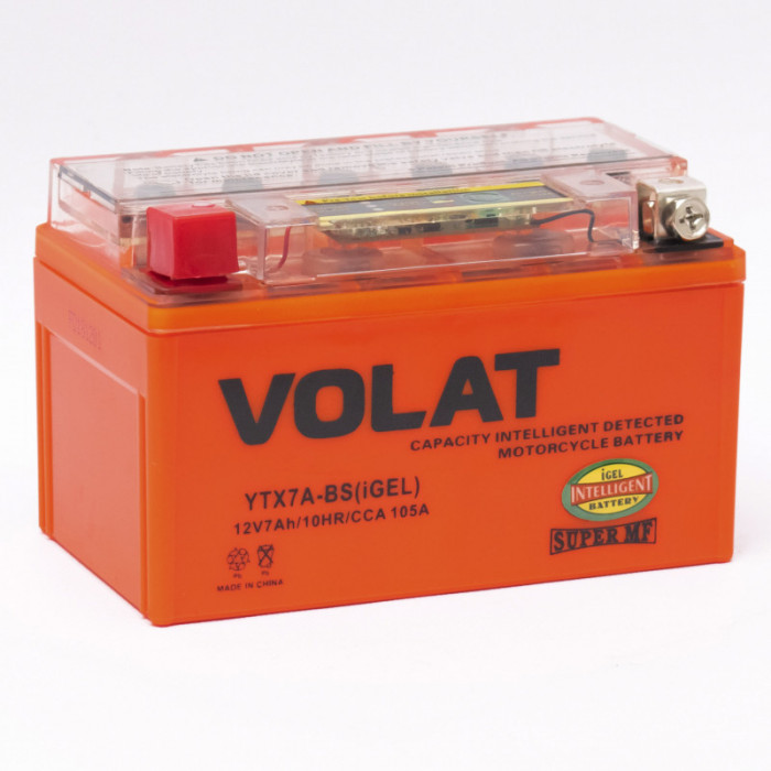 Аккумулятор для мототехники VOLAT iGEL YTX7A-BS 7Ач 105А прям. пол. 150x87x94 (MT 12-7, SMT 12-7, CT 1207)
