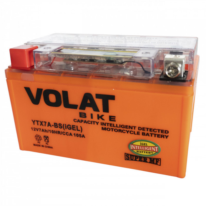 Аккумулятор для мототехники VOLAT iGEL YTX7A-BS 7Ач 105А прям. пол. 150x87x94 (MT 12-7, SMT 12-7, CT 1207)