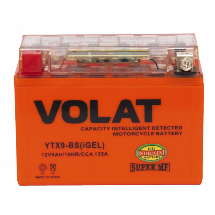 Аккумулятор для мототехники VOLAT iGEL 9Ач 135А прям. пол. 150x87x107 (YTX9-BS, YTX9, СТ 1209)
