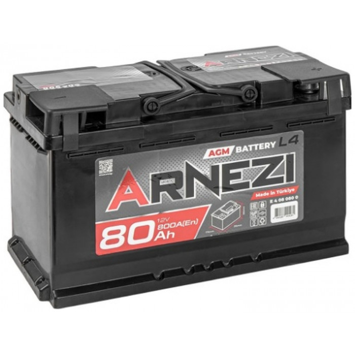 Автомобильный аккумулятор Arnezi AGM Start-stop 6CT-80.0 R+ L4 EN 800А обр. пол. 315x175x190