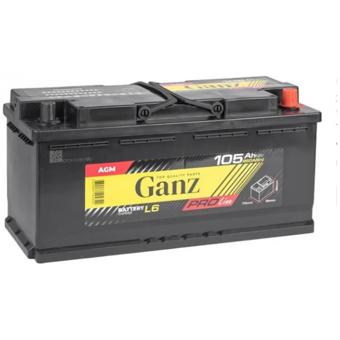 Автомобильный аккумулятор GANZ PRO-Line AGM 105R+ L6 EN 950А обр. пол. 393x175x190