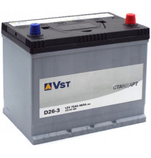 Автомобильный аккумулятор Vst Standart Asia D26L 75R+ 680А обр. пол. 260x173x220