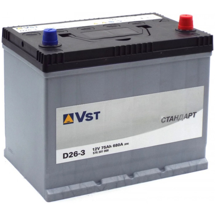 Автомобильный аккумулятор Vst Standart Asia D26L 75R+ 680А обр. пол. 260x173x220
