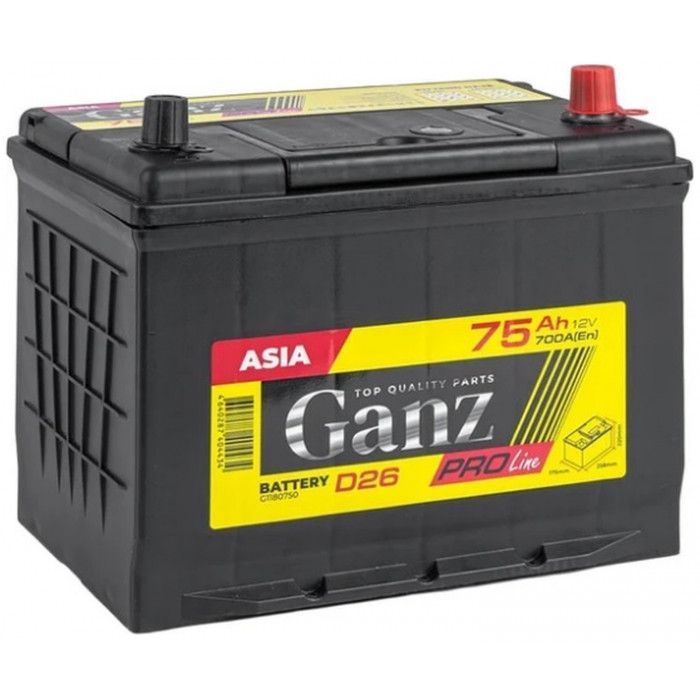 Автомобильный аккумулятор GANZ PRO-Line JIS 75R+ D26 EN 700А обр. пол. 260x173x220