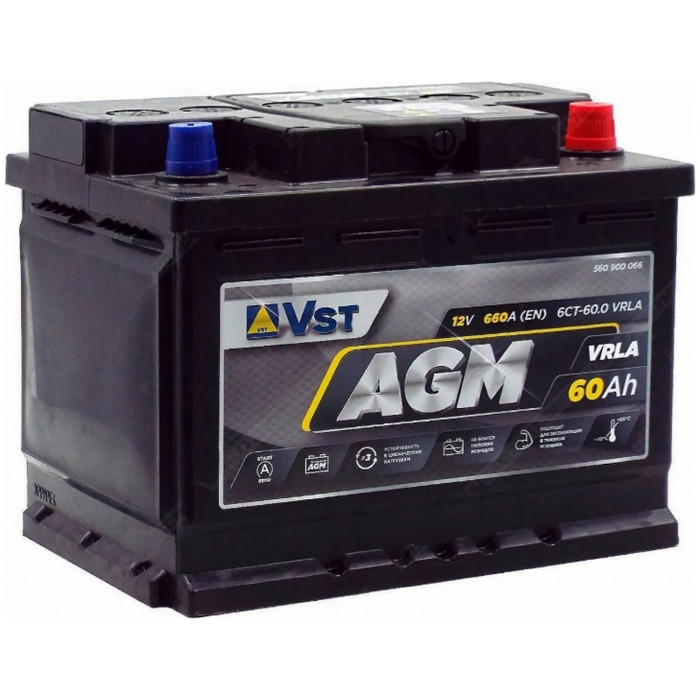 Автомобильный аккумулятор Vst AGM L2 60R+ 660А обр. пол. 242x175x190