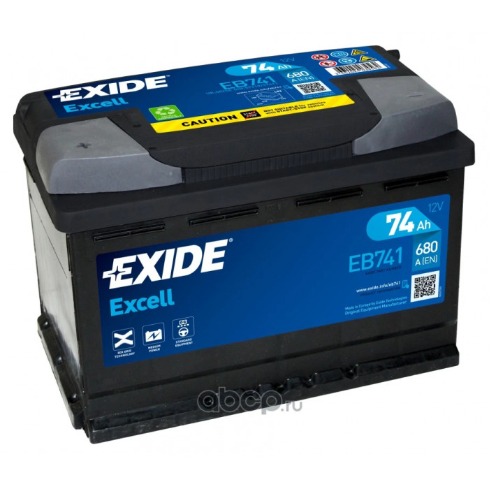 Аккумулятор EXIDE Excell EB741 74L прям. пол. 680А 276x175x190