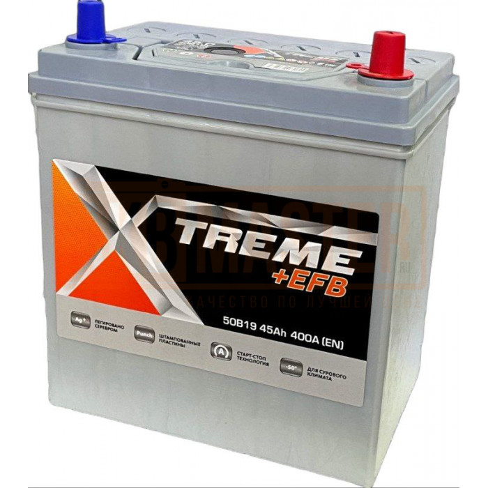 Аккумулятор XTREME +EFB 50B19L 45R обрат. пол. тонкие клеммы 400A 187x129x220