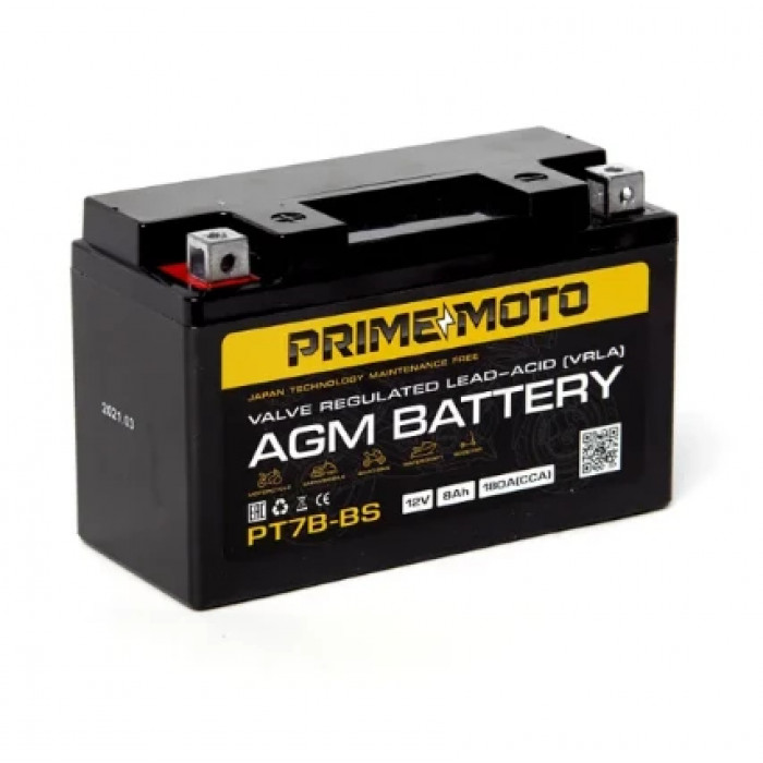Аккумулятор для мототехники PRIME MOTO AGM 12.8 8Ач 180A прям. пол. 150x66x94 (PT7B-BS,YT7B-BS)