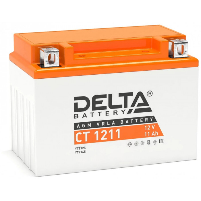 Аккумулятор Мото DELTA CT 1211 11Ач 210A прям. пол. 151x86x112 (YTZ12S, YTZ14S)