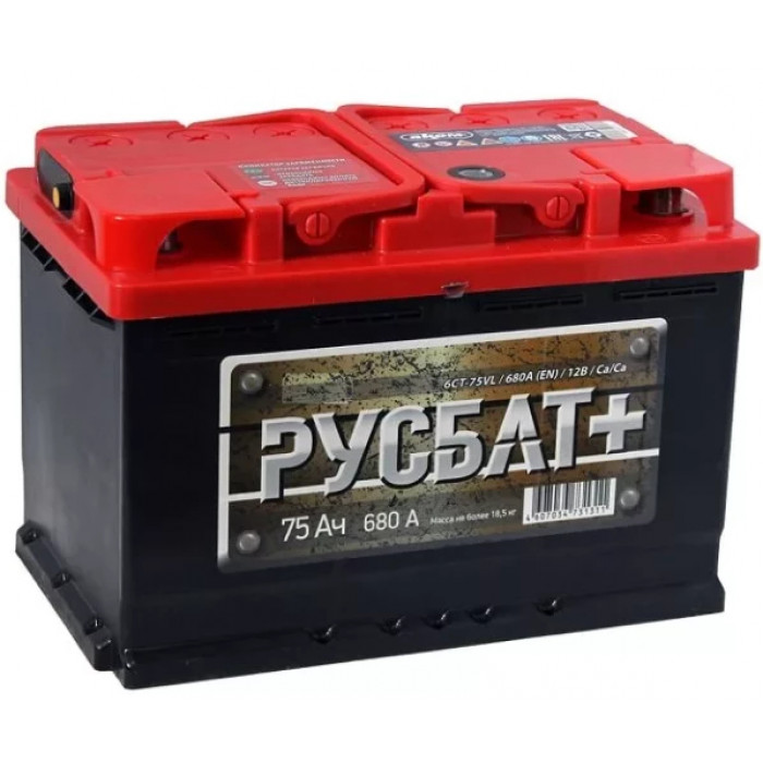 Аккумулятор РУСБАТ+ 75R обр. пол. 680A 278x175x190