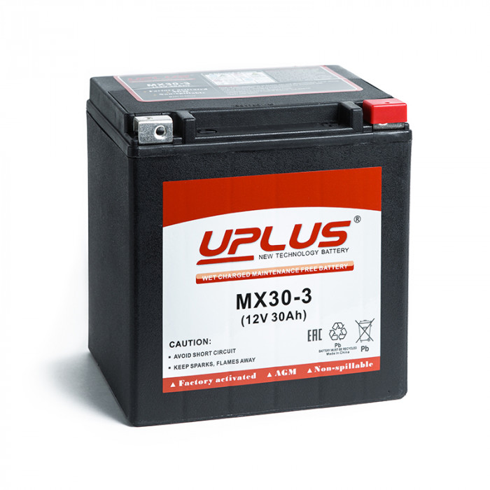 Аккумулятор Uplus MX30-3 12V 30Ah 440А обр. пол. (166x131x175) Power Sport