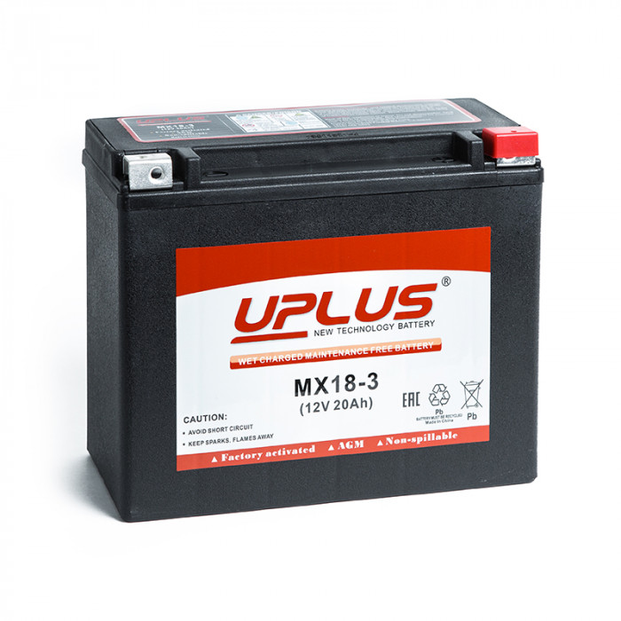 Аккумулятор Uplus MX18-3 12V 20Ah 340А обр. пол. (205x90x162) Power Sport