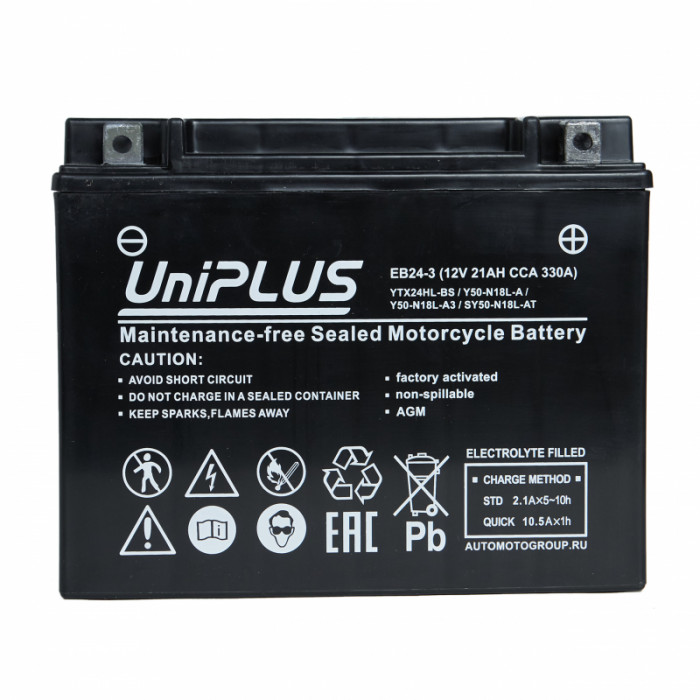 Аккумулятор Uplus EB24-3 12V 21Ah 330А обр.пол. (205x87x162) Super Start AGM
