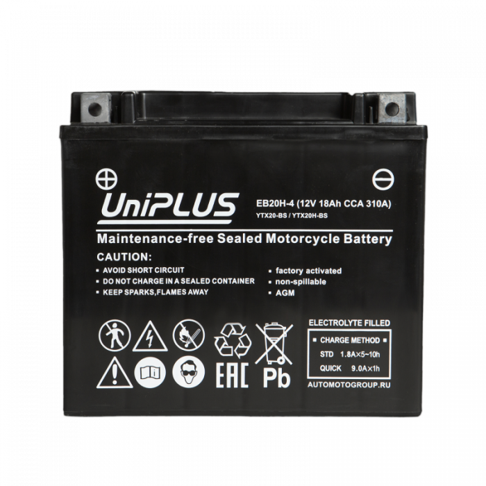 Аккумулятор Uplus EB20H-4 12V 18Ah 310А обр.пол. (175x87x155) Super Start AGM YTX20L-BS