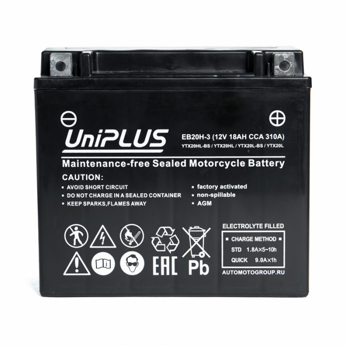Аккумулятор Uplus EB20H-3 12V 18Ah 310А обр.пол. (175x87x155) Super Start AGM YTX20L-BS