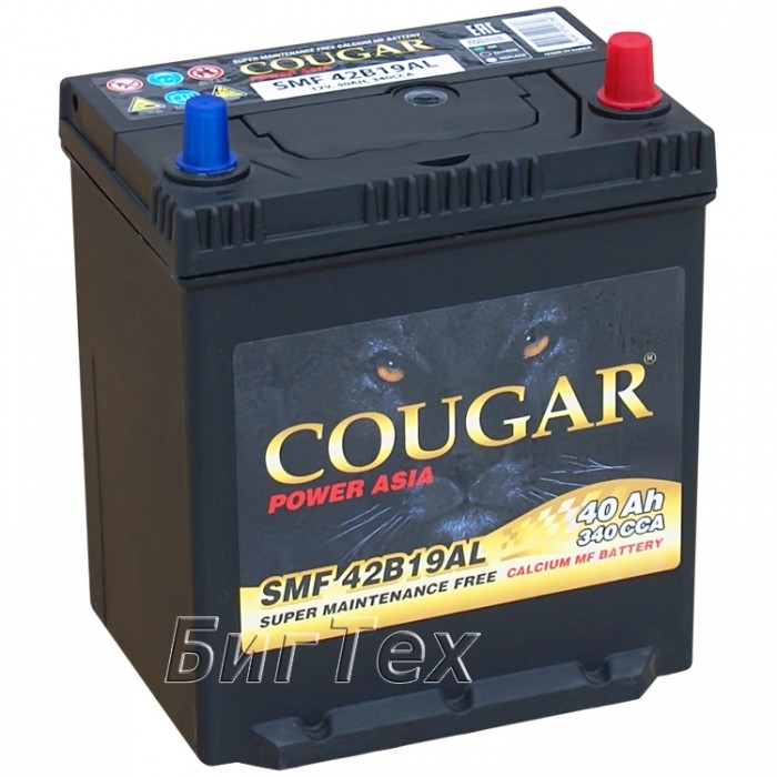 Аккумулятор автомобильный COUGAR SMF 42B19AL 40 Ач 340А обр. пол. 187x127x220