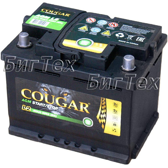 Аккумулятор автомобильный Cougar AGM Start-Stop 60 Ач 680А обр. пол. 242x175x190