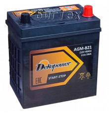 Аккумулятор автомобильный DEKAPOWER AGM-B21L 40Ah 330А обр. пол. 187x127x220