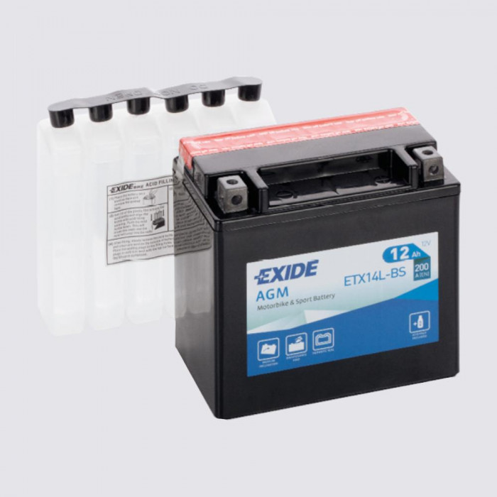 Аккумулятор Мото EXIDE AGM ETX14L-BS 12Ач 200A прям. пол. 150x87x145 (ETX14L-BS, YTX14L-BS)